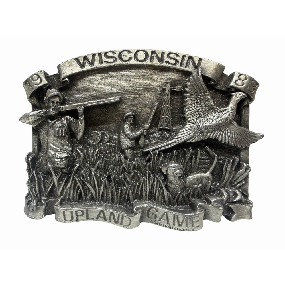 1983 Wisconsin Upland Game Commemorative Belt Buckle Ltd Ed 1000 Bergamot Brass